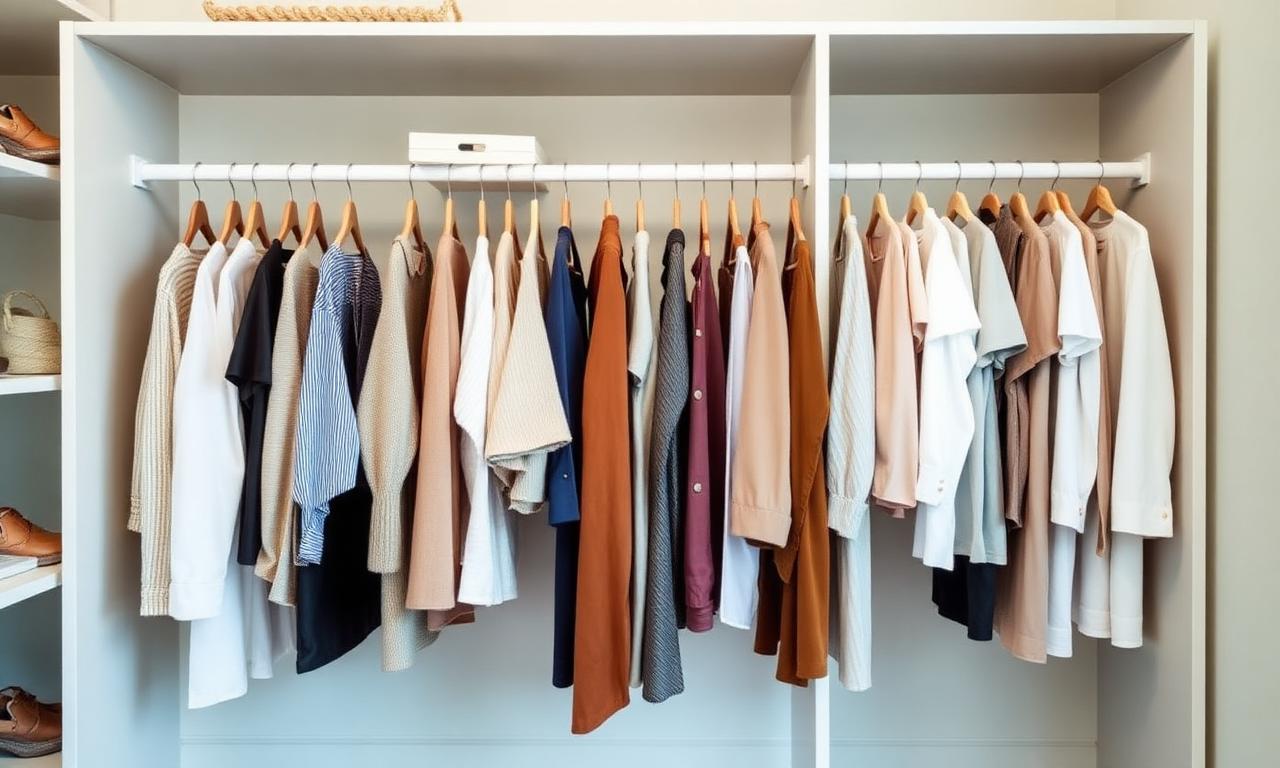 Garde-robe capsule sur un portant aux tons neutres et pastel