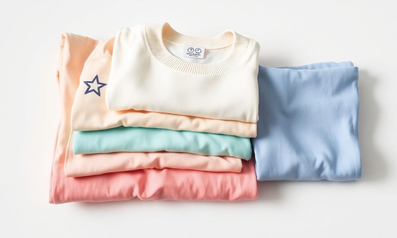 Vêtements pastel pliés avec symboles d'entretien