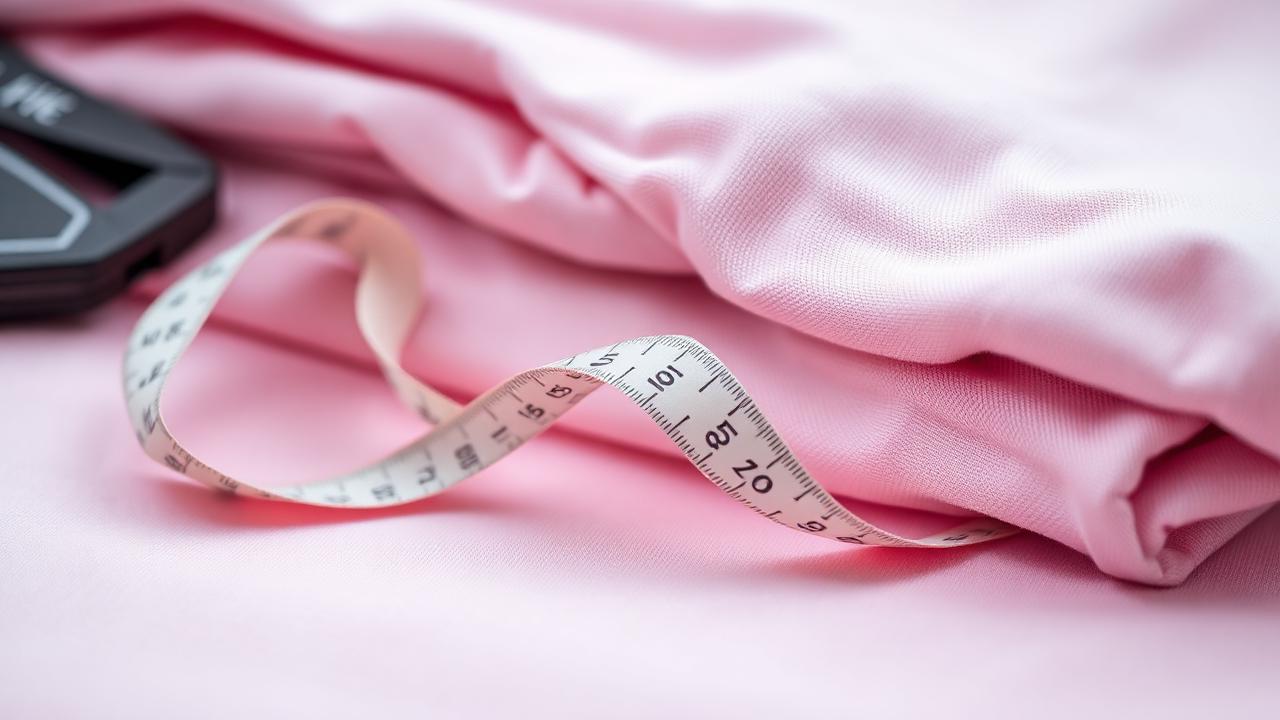 Mètre ruban sur tissu rose pastel pour prendre ses mesures
